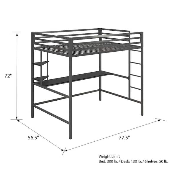 Novogratz Maxwell Metal Full Loft Bed, Novogratz Maxwell Metal Loft Bed With Desk Shelves