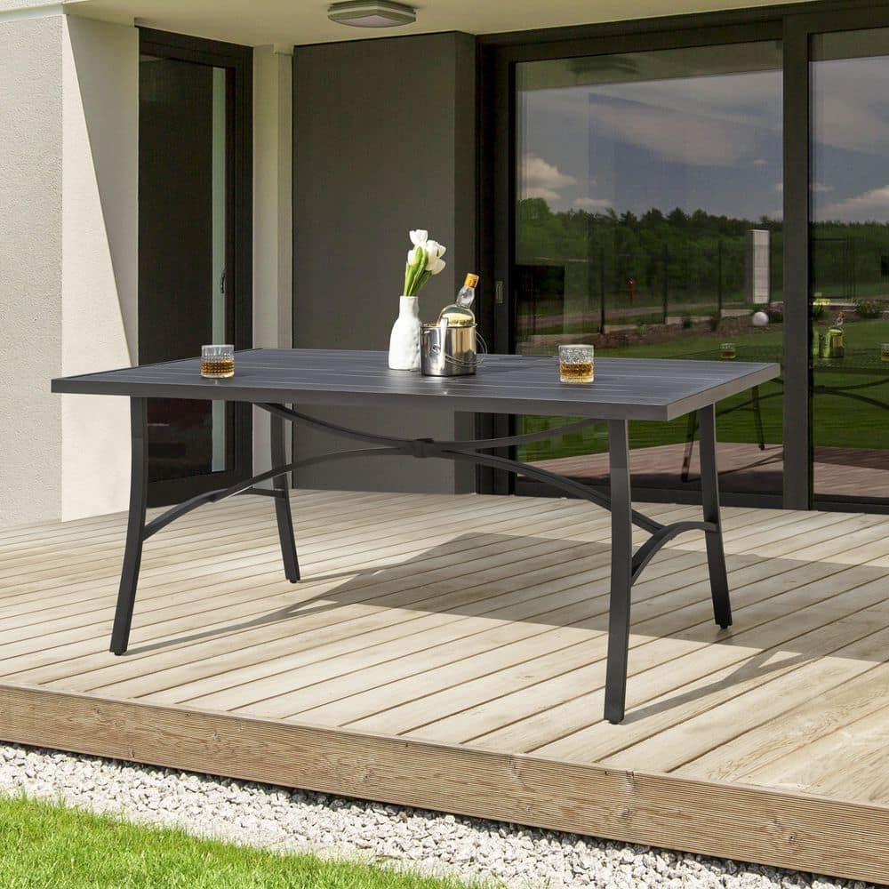 Nuu Garden Black Rectangle Aluminum and Iron Outdoor Dining Table