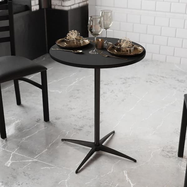Lars Contemporary Black Wood 24 in. Cross Leg Dining Table Seats of 2 with 30 in. and 42 in. Columns