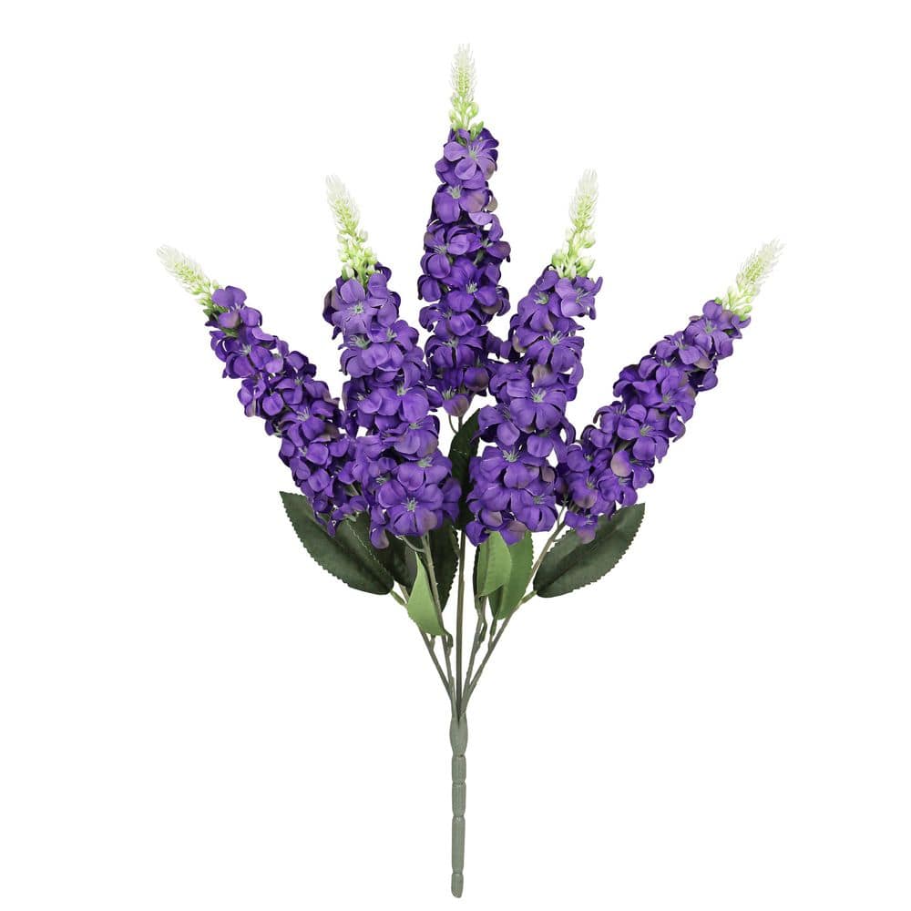 LIVING LUXURY 23 in. Purple Artificial Larkspur Flower Stem Bush