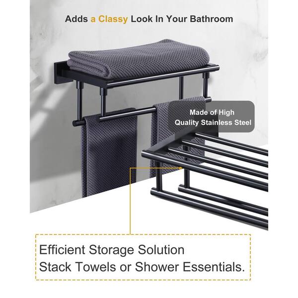 Double Barre à Serviettes SAFETY+BEAUTY – 16 Pouces – Noire Mat – Inox