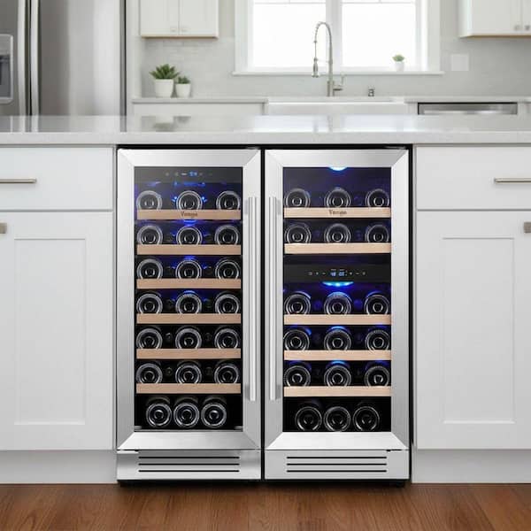 30 in. Triple Zone 61-Bottles Wine Cooler Side-by-Side Refrigerators in Stainless Steel Built-In or Freestanding