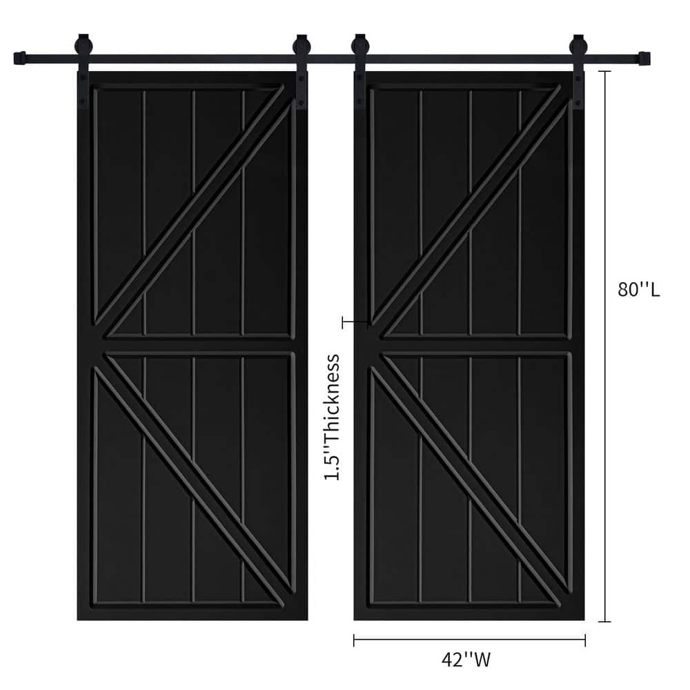 Double Modern K Frame 42 in. x 80 in. MDF Black Barn Sliding Door With Hardware kit price history on PriceWatchPro