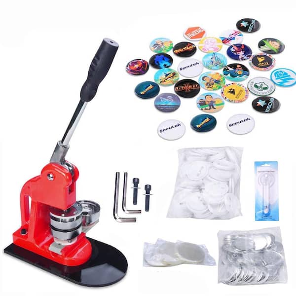 SEEUTEK Trigg Red 44mm Button Maker Machine Button Badge Maker with 500-Pcs Button Parts