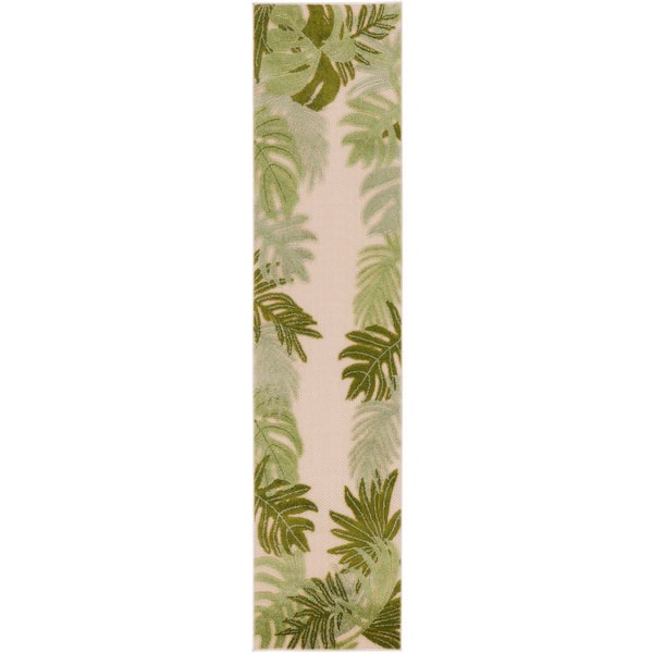 Nourison Aloha Ivory Green 2 ft. x 6 ft. Botanical Contemporary Runner Area Rug