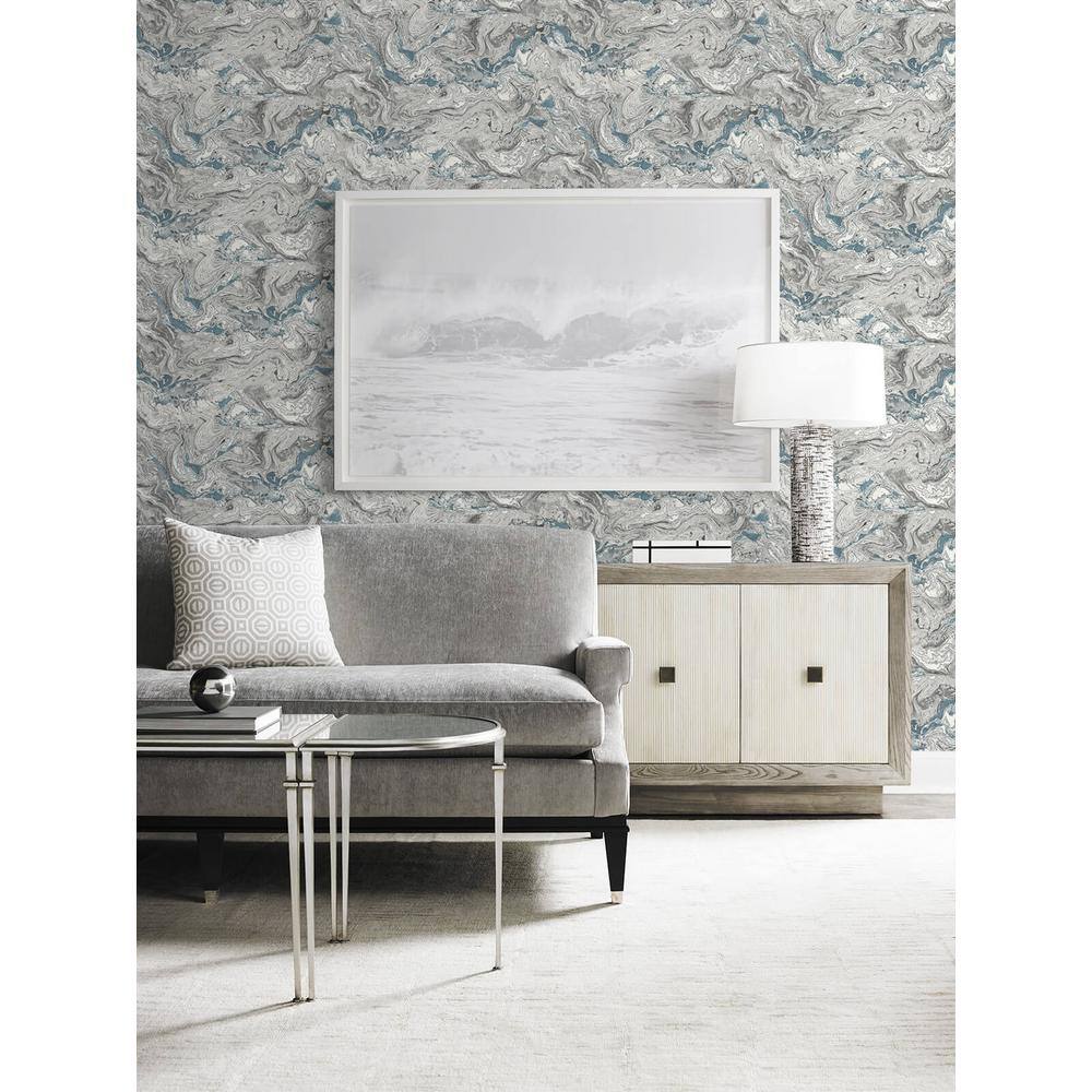 Lunar Rock Cerulean Faux Marble Vinyl Peel & Stick Wallpaper Roll