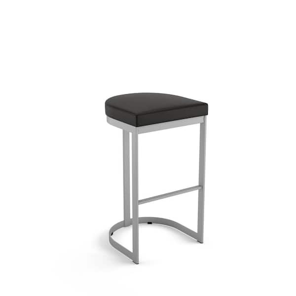 Amisco Lester 26 in. Black Faux Leather / Textured Silver Grey Metal Counter Stool
