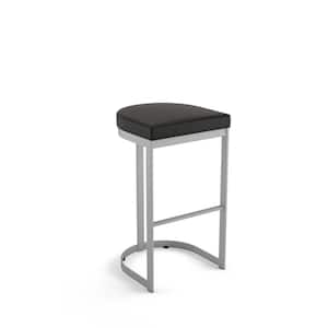 Lester 30 in. Black Faux Leather / Textured Silver Grey Metal Bar Stool