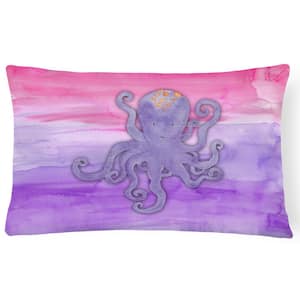 12 in. x 16 in. Multi-Color Outdoor Lumbar Throw Pillow Octopus Watercolor
