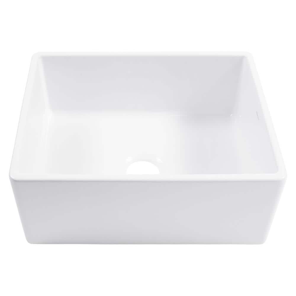 Austen White Fireclay 24" Farmhouse Apron Front Kitchen Sink with Stainless Steel Faucet Kit