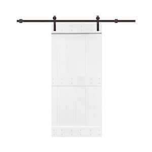 24 in. x 84 in. Mid-Bar Series Pure White Knotty Pine Wood Interior Sliding Barn Door with Hardware Kit