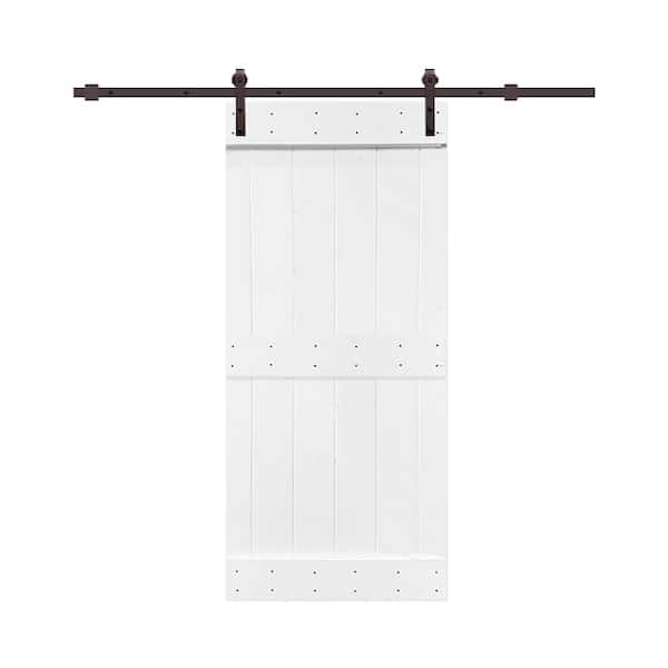 CALHOME Mid-Bar Series 30 in. x 84 in. Pure White Knotty Pine Wood Interior Sliding Barn Door with Hardware Kit