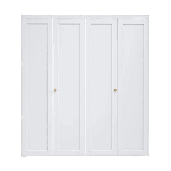 ARK DESIGN 72 in. x 80 in. 1 Lite Solid Core Panel White Primed Composite MDF Closet Bi-fold Door with Hardware Kit For Closet