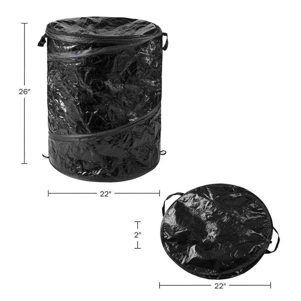 44-Gallon Black Collapsible Plastic Outdoor Trash Can with Lid