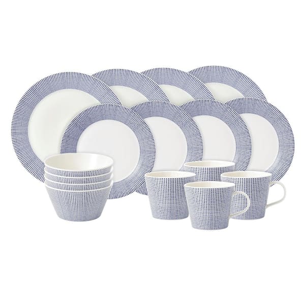 Royal Doulton Pacific Dots 16-Piece Blue and White Porcelain Dinnerware Set (Service for 4)