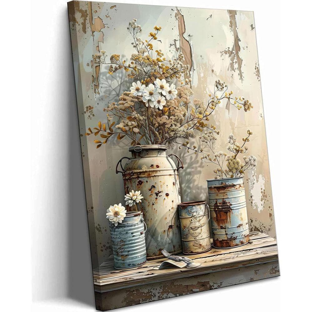 Wall Decor Farmhouse Rustic Daisy Canvas Unframed Wall Art 16 in. x 12 ...