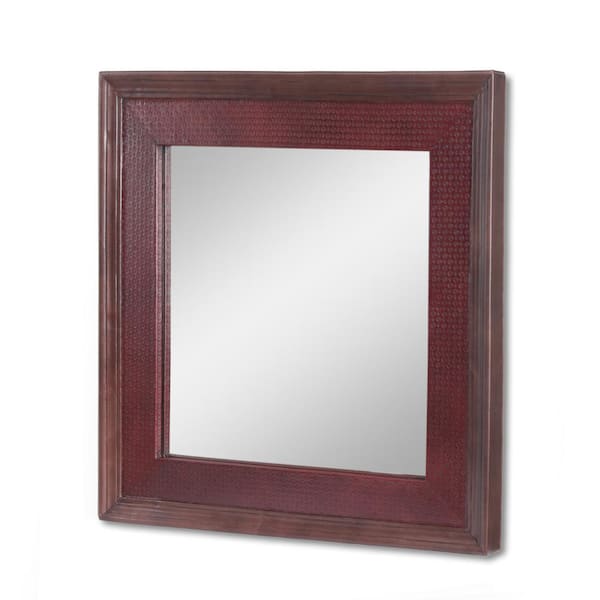 Noble House Nahunta 23.5 in. x 23.5 in. Bohemian Square Framed Brown Antique Antiqued Decorative Mirror