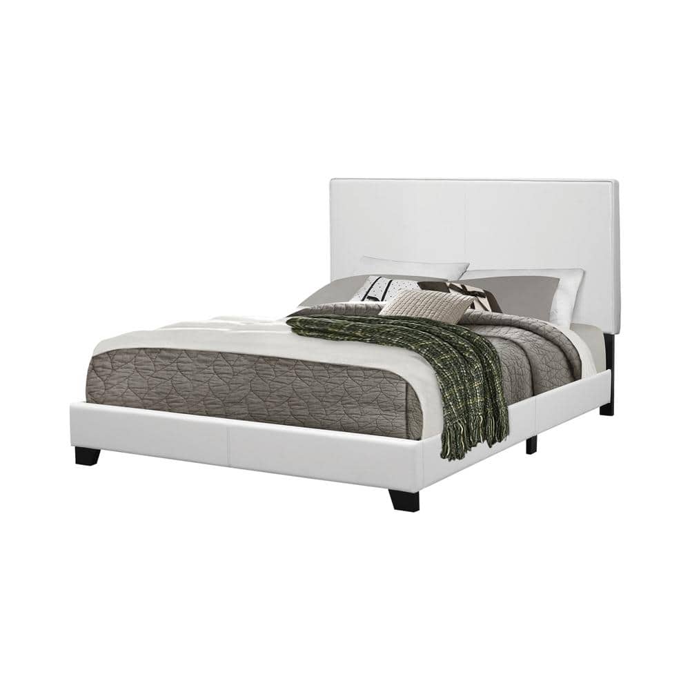 White Faux Leather Queen Upholstered Platform Bed with Headboard