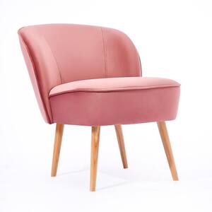 Pink Barrel Accent Chair with Velvet Upholstery with Rubberwood Legs