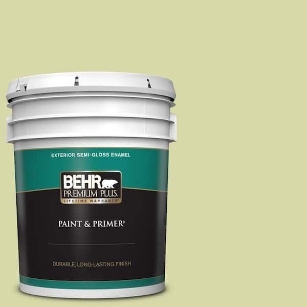 BEHR PREMIUM PLUS 5 gal. #410C-3 Celery Sprig Semi-Gloss Enamel Exterior Paint & Primer