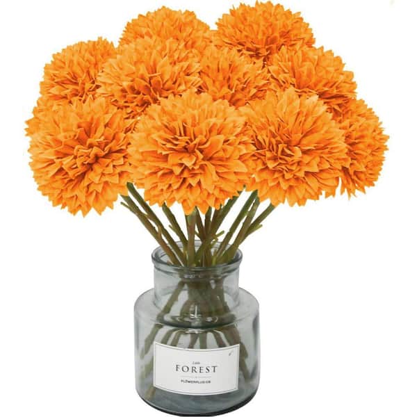 12 Pieces 11 in. Orange Artificial Faux Ball Chrysanthemum Bouquet