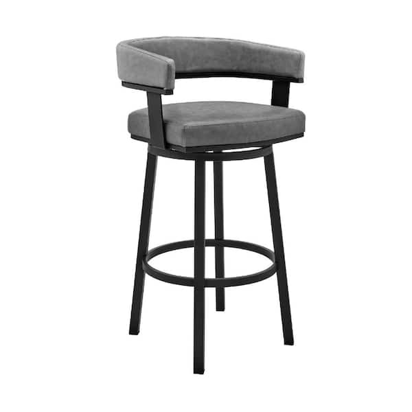 Benjara 26 in. Black and Gray Low Back Metal Frame Barstool with Faux Leather Seat