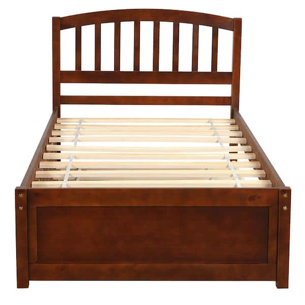 Walnut Wood Frame Twin Size Platform Bed with Trundle