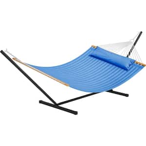 2-Person 12 ft. Free Standing Metal Hammock Stand with Detachable Pillow in Blue