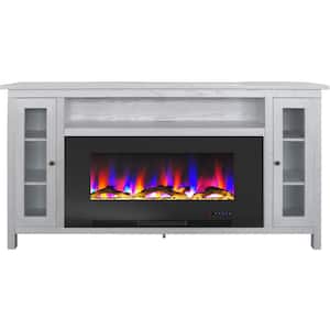 Brighton 69.7 in. W Freestanding Electric Fireplace TV Stand in White with Driftwood Log Display
