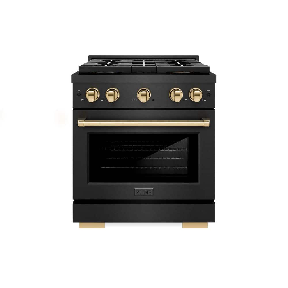 Autograph 30 in. 4.2 cu. ft. Paramount Gas Range with 4 Burner DuoPro Cooktop in Black Satin and Gold Accents price history on PriceWatchPro