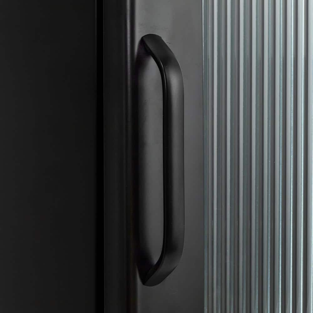 Matte Black Narrow Metal Accent Cabinet with Adjustable Shelves and Arched Glass Door