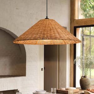 Carter 23.62 in. 1-Light Pendant Light with Natural Rattan Shade