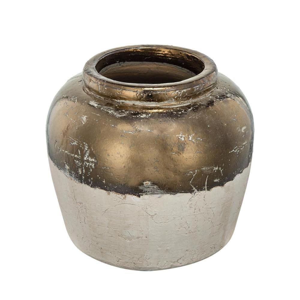 "11"" Antiqued Bronze And Light Gray Color Block Ceramic Round Table Vase" price history on PriceWatchPro