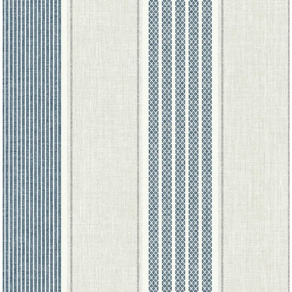 56 sq. ft. Denim Cape Cod Stripe Unpasted Paper Wallpaper Roll