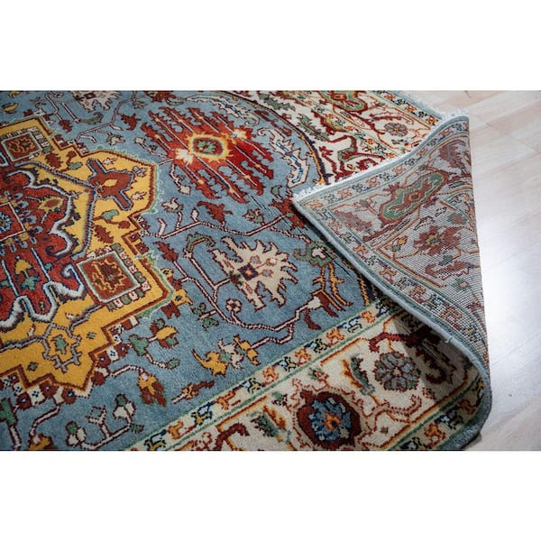 Contemporary Light Blue Hand-Knotted Wool Medallion Area Rug, Area Rug