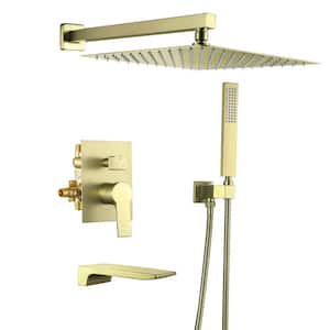 Single Handle 1-Spray Tub and Shower Faucet with 12 in. Shower Head 2 GPM in. Brushed Gold Shower System Valve Included