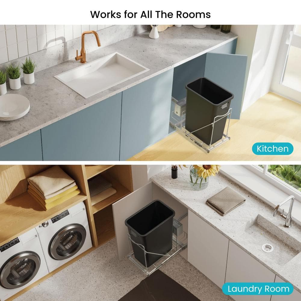 Adjustable White Plastic Pull-Out Under Sink Trash Can Frame