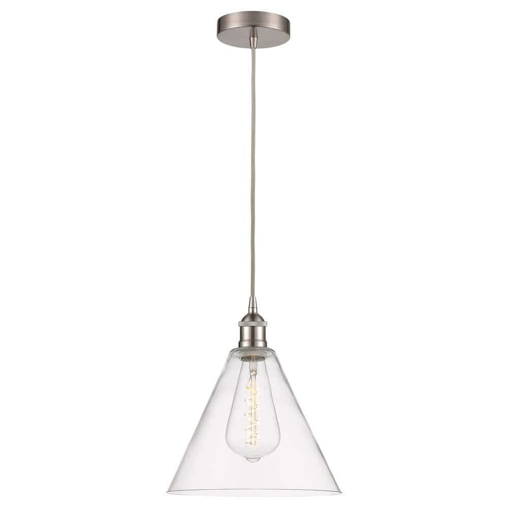 Edison Glass Cone 60-Watt 1-Light Brushed Satin Nickel Standard Mini Pendant Light with Clear Glass Shade price history on PriceWatchPro