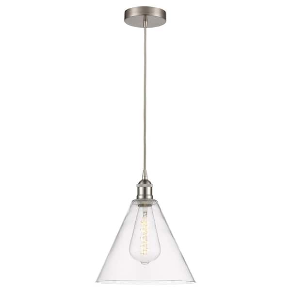 Edison Glass Cone 60-Watt 1-Light Brushed Satin Nickel Standard Mini Pendant Light with Clear Glass Shade