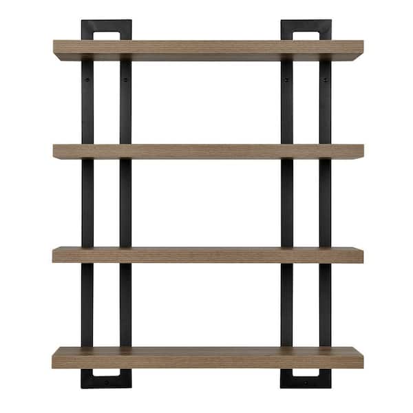 28.4 in. W x 7.6 in. D X 36 in. 4-Tier Floating Bracket Decorative Wall Shelf - Black Metal and Walnut Finish