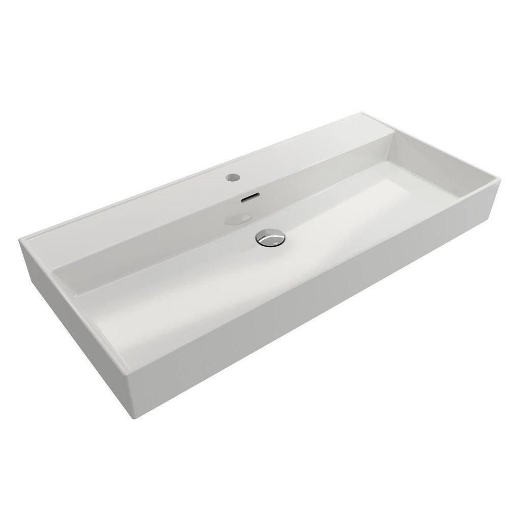 Milano 39.75-Inch White Ceramic Wall-Mount Rectangular Bathroom Sink