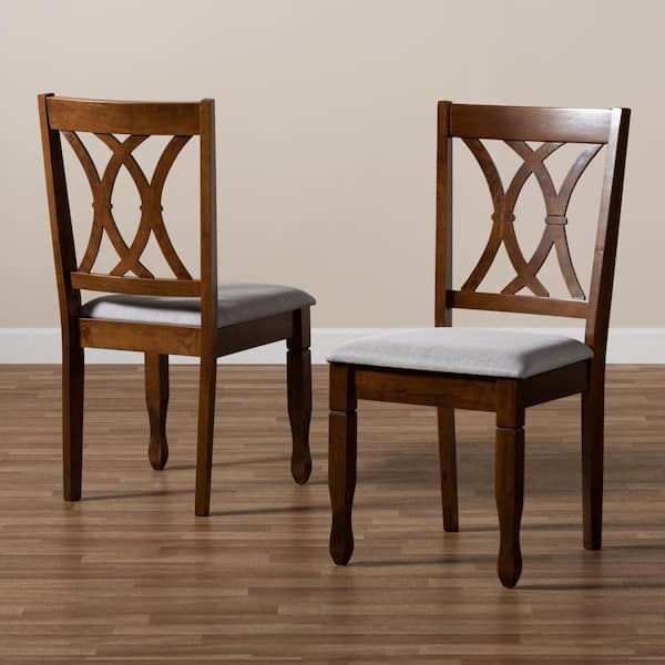 Baxton Studio Augustine Grey and Walnut Brown Fabric Dining Chair