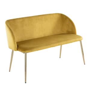 Fran Yellow Velvet and Gold Metal Bench (29.75 in. x 46 in. x 21 in.)