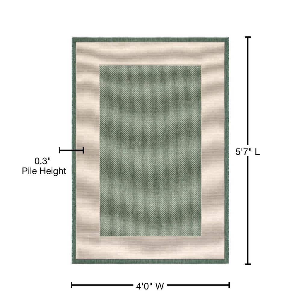 Courtyard Chic Dark Green and Beige Synthetic Rectangular Rug - 47" x 4"