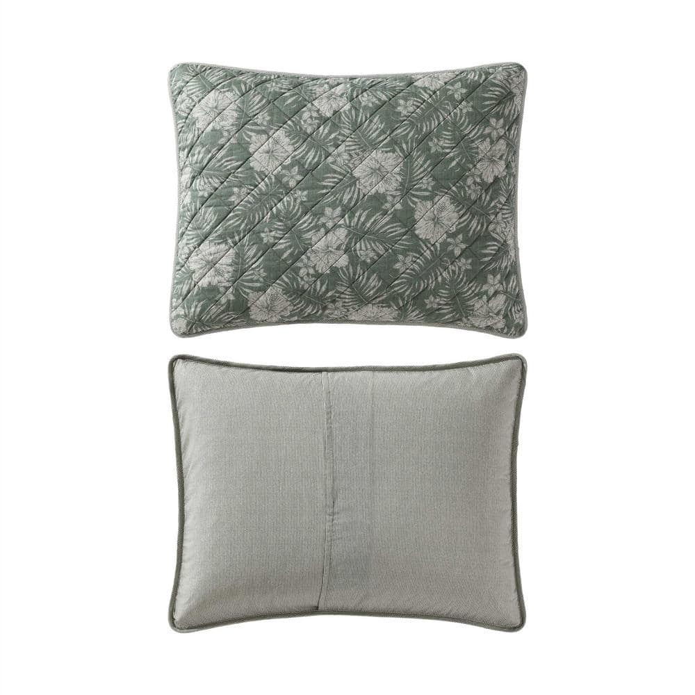 Hibiscus Jungle Green Cotton Reversible Twin Quilt Set