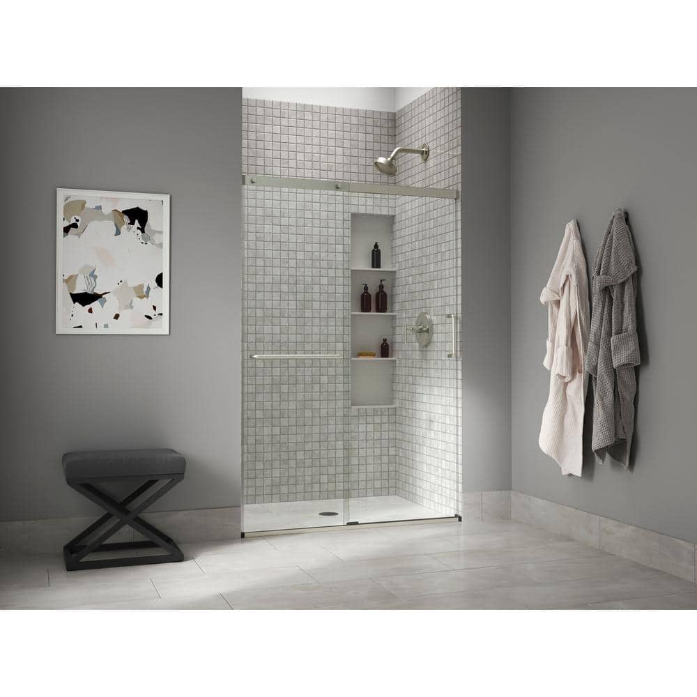 Elate Frameless Sliding Shower Door with Clear Glass and Nickel Finish