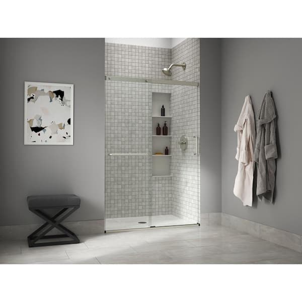 Elate 50-54 in. W x 71 in. H Sliding Frameless Shower Door in Anodized Matte Nickel with 1/4 in. Thick Clear Glass