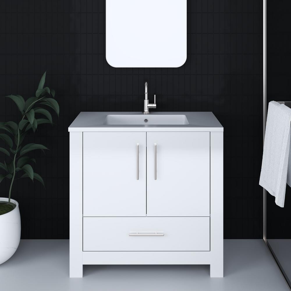 Boston 36 in. W x 20 in. D x 35 in. H Bathroom Vanity Side Cabinet in Glossy White with White Acrylic Top price history on PriceWatchPro