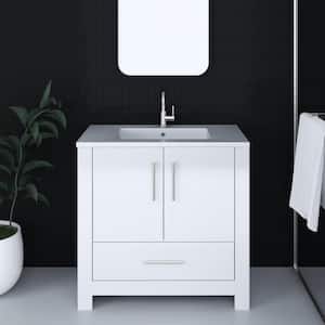 Boston 36 in. W x 20 in. D x 35 in. H Bathroom Vanity Side Cabinet in Glossy White with White Acrylic Top
