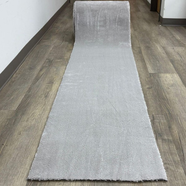 Majestic Non-Slip Rubberback Solid 3 ft. x9 ft. Indoor Custom Cut Runner Rug 2 ft. 7 in. x 9 ft., Gray
